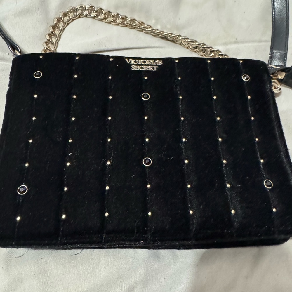 Victoria's Secret Black Quilted Shoulder Bag in suede. Approx 8x6